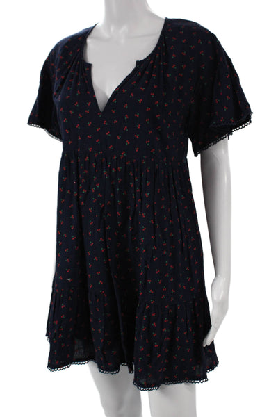 dRA Los Angeles Women Trapeze Swing Dress Blue Rayon V-Neck Short Sleeve Size S