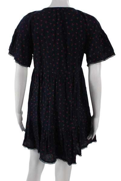 dRA Los Angeles Women Trapeze Swing Dress Blue Rayon V-Neck Short Sleeve Size S