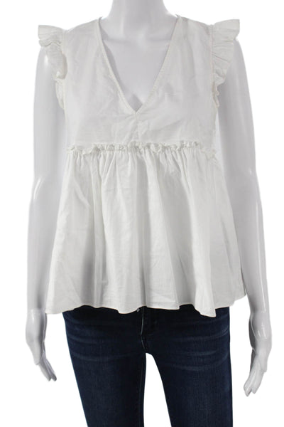 Trf Collection Zara Women Sleeveless V Neck Cotton Tie Blouse White Size M