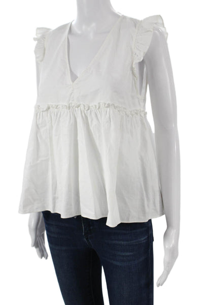 Trf Collection Zara Women Sleeveless V Neck Cotton Tie Blouse White Size M
