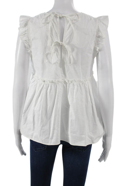 Trf Collection Zara Women Sleeveless V Neck Cotton Tie Blouse White Size M