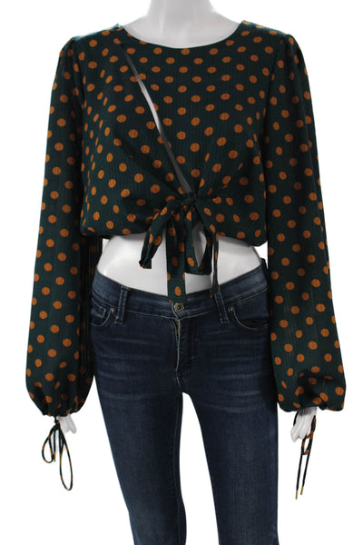 House of Harlow 1960 X Revolve Women Cropped Blouse Green Polka Dot Size M