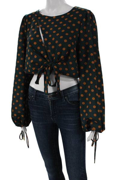 House of Harlow 1960 X Revolve Women Cropped Blouse Green Polka Dot Size M