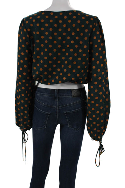 House of Harlow 1960 X Revolve Women Cropped Blouse Green Polka Dot Size M