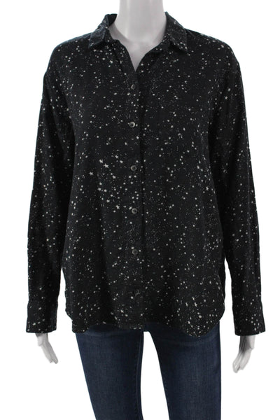 Madewell Womens Basic Button-Up Black Star Collared Long Sleeve Cotton Size S