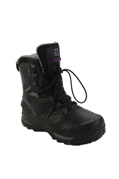 Salomon Mens Waterproof Lace Up Ankle Snow Boots Black Purple Size 7.5