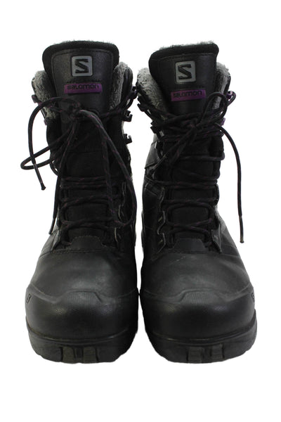 Salomon Mens Waterproof Lace Up Ankle Snow Boots Black Purple Size 7.5