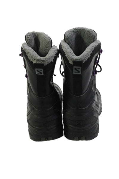 Salomon Mens Waterproof Lace Up Ankle Snow Boots Black Purple Size 7.5