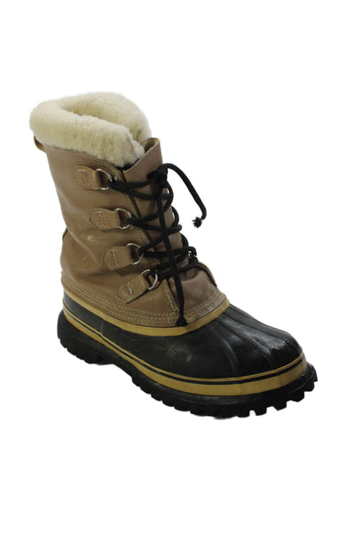 Sorel Mens Leather Lace Up Caribou Snow Ankle Boots Beige Black Size 10