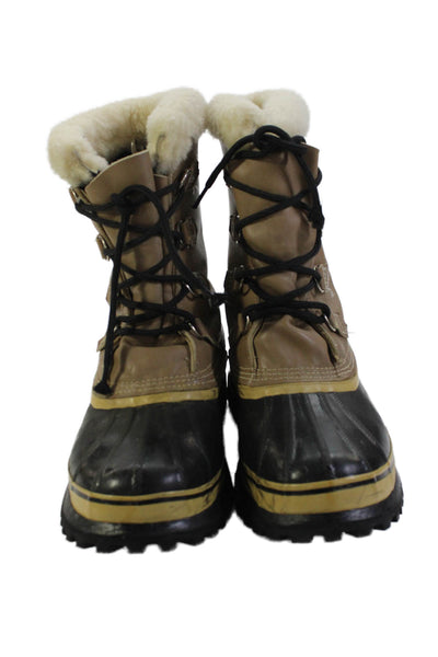 Sorel Mens Leather Lace Up Caribou Snow Ankle Boots Beige Black Size 10