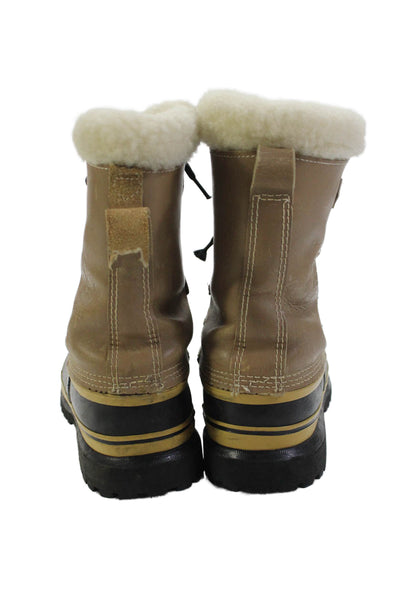 Sorel Mens Leather Lace Up Caribou Snow Ankle Boots Beige Black Size 10