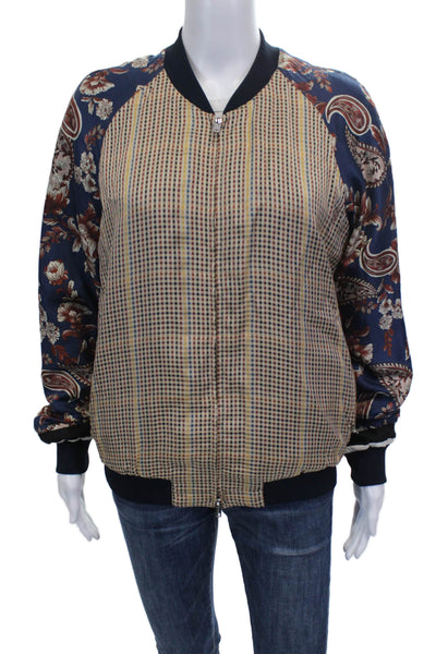 3.1 Phillip Lim Women Bomber Jacket Multicolor Checked Zip Long Sleeve Size 4