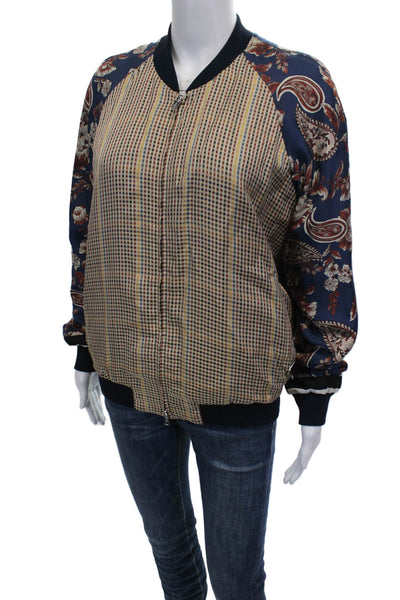 3.1 Phillip Lim Women Bomber Jacket Multicolor Checked Zip Long Sleeve Size 4