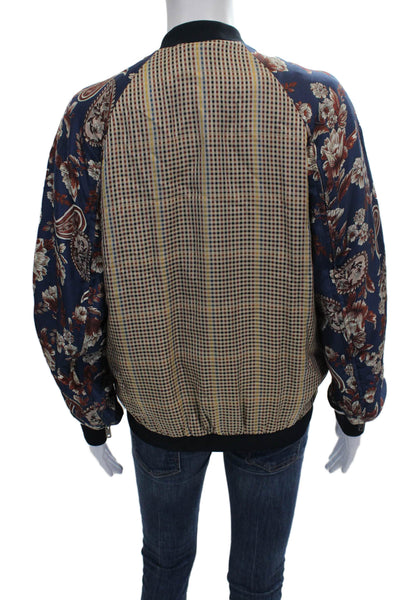 3.1 Phillip Lim Women Bomber Jacket Multicolor Checked Zip Long Sleeve Size 4