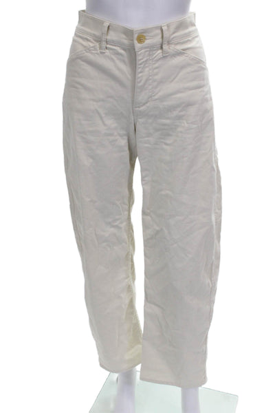 J Crew Womens Cropped Ivory Cotton Pants Button Closure Size 23