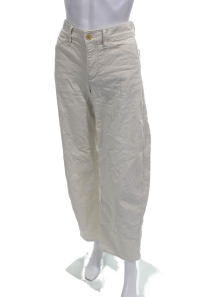 J Crew Womens Cropped Ivory Cotton Pants Button Closure Size 23