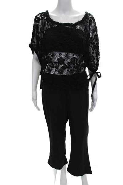 Foxiedox Womens Off Shoulder Floral Jumpsuit Black Button Short Sleeve Size M