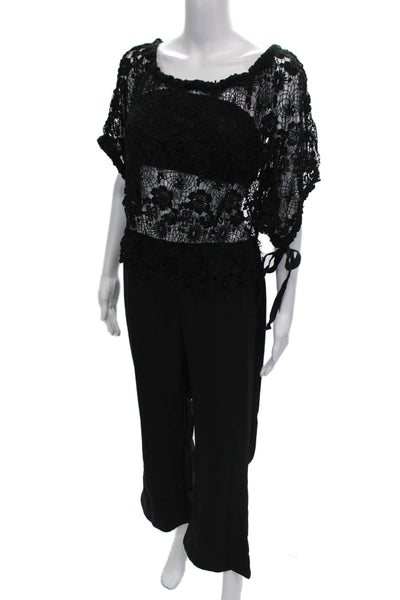 Foxiedox Womens Off Shoulder Floral Jumpsuit Black Button Short Sleeve Size M