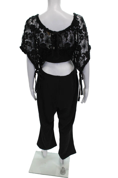 Foxiedox Womens Off Shoulder Floral Jumpsuit Black Button Short Sleeve Size M