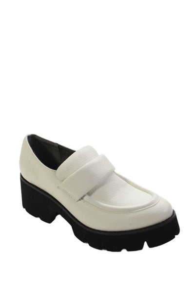 BC Womens Platform Round Toe Heeled Slip-On Loafers White Size 6.5