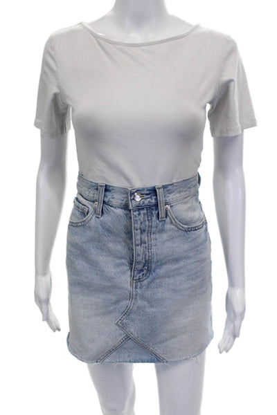 Pistola Womens Straight Pencil Skirt Blue Cotton Button Solid Size 27