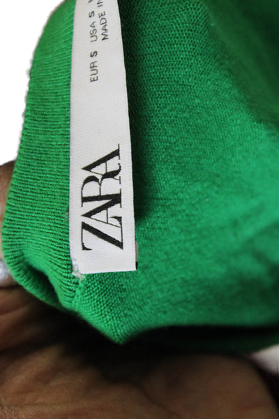 Zara Women Pullover Sweater Green Viscose Crew Neck Long Sleeve Size S