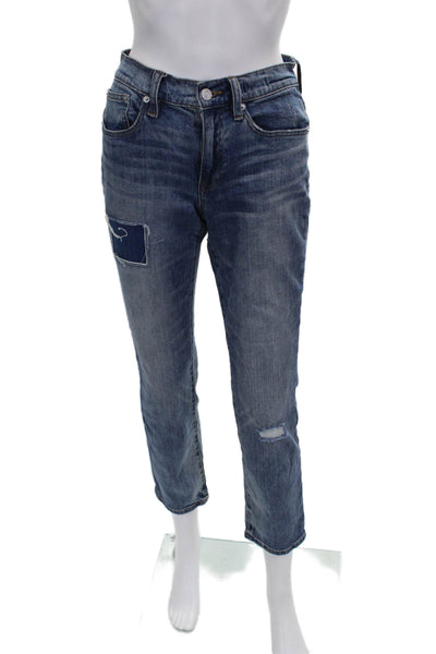 J Crew Womens Cropped High Rise Blue Cotton Jeans Button Inseam 26 Size 24