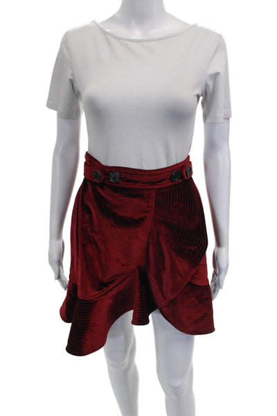 Self Portrait Women Wrap Mini Skirt Red Polyester Zip Size 4