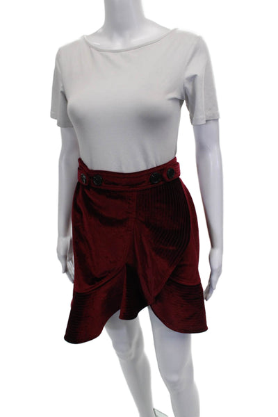 Self Portrait Women Wrap Mini Skirt Red Polyester Zip Size 4