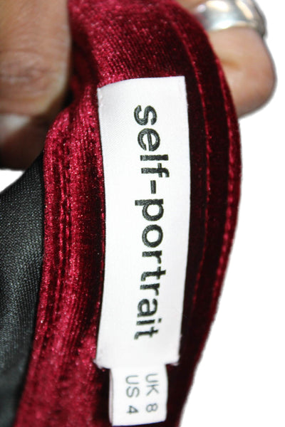 Self Portrait Women Wrap Mini Skirt Red Polyester Zip Size 4