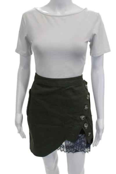 Self Portrait Womens Green Cotton Wrap Skirt Mini Zip Size 6