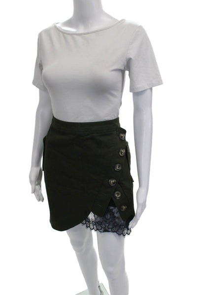 Self Portrait Womens Green Cotton Wrap Skirt Mini Zip Size 6