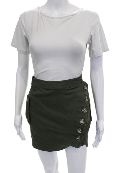 Self Portrait Women Wrap Mini Skirt Green Cotton Elastane Zip Size 2
