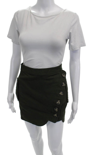 Self Portrait Women Wrap Mini Skirt Green Cotton Elastane Zip Size 2