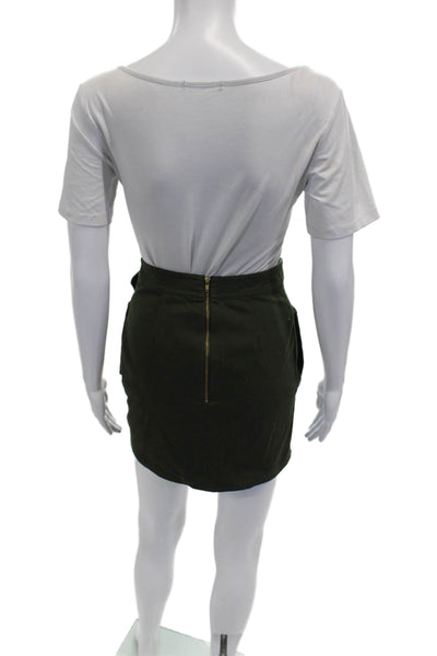 Self Portrait Women Wrap Mini Skirt Green Cotton Elastane Zip Size 2