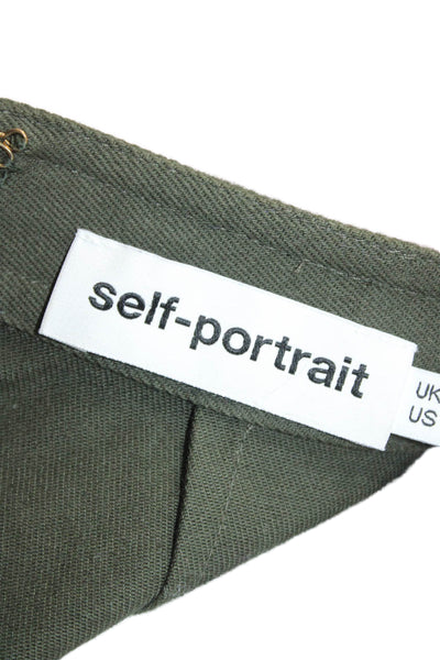 Self Portrait Women Wrap Mini Skirt Green Cotton Elastane Zip Size 2