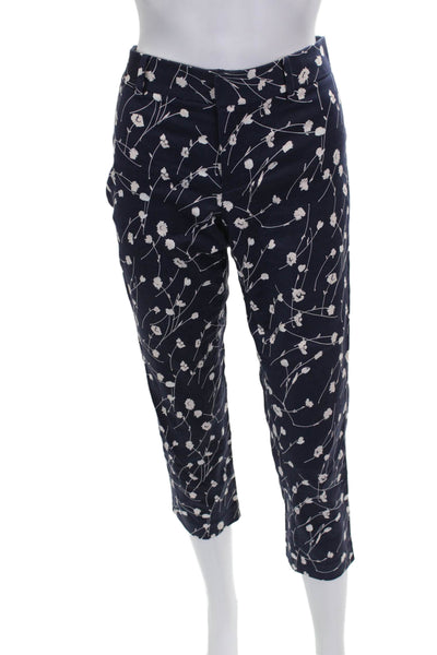 Club Monaco Women Cropped Floral Cotton Pants Blue Button Size 4
