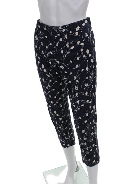 Club Monaco Women Cropped Floral Cotton Pants Blue Button Size 4