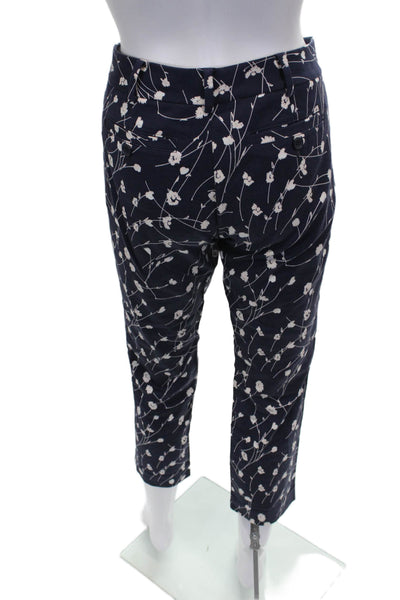 Club Monaco Women Cropped Floral Cotton Pants Blue Button Size 4