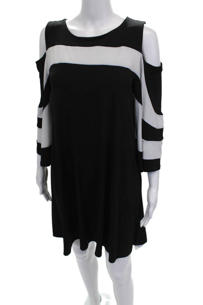 Nina Leonard Women Black Shift Dress 3/4 Sleeve Round Neck Polyester Size M