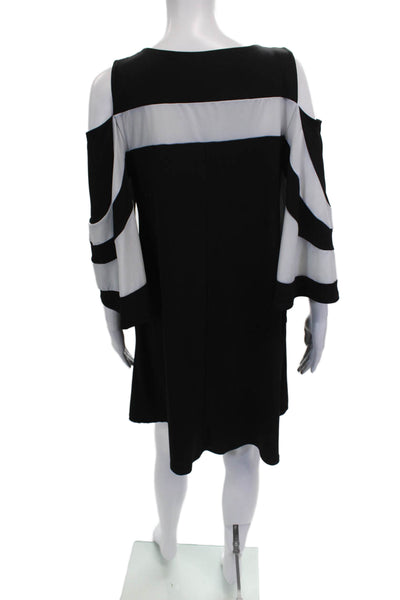 Nina Leonard Women Black Shift Dress 3/4 Sleeve Round Neck Polyester Size M
