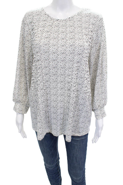 Adrianna Papell Womens Tunic Blouse V Neck Long Sleeve Geometric White Size XL