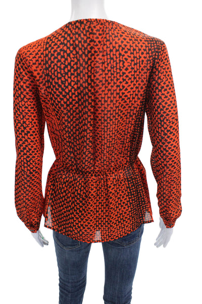 Michael Michael Kors Womens Orange Geometric V-Neck Long Sleeve Blouse Size PP