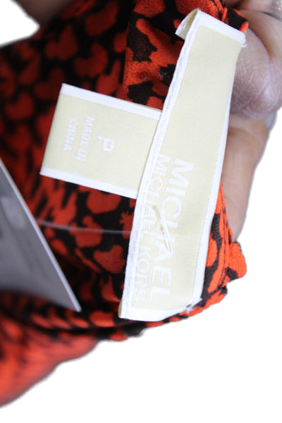Michael Michael Kors Womens Orange Geometric V-Neck Long Sleeve Blouse Size PP