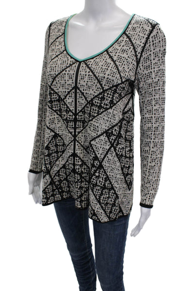 Nic & Zoe Womens Tunic Black V-Neck Long Sleeve Geometric Rayon Size PP