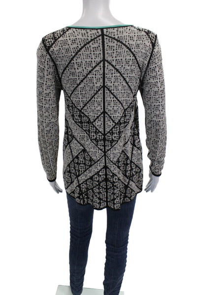 Nic & Zoe Womens Tunic Black V-Neck Long Sleeve Geometric Rayon Size PP