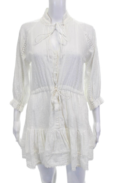 Uli Herzner Women Shirt Dress White Polka Dot 3/4 Sleeve Short Size XS
