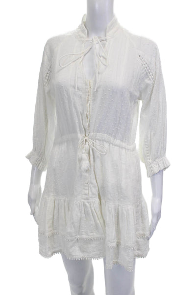 Uli Herzner Women Shirt Dress White Polka Dot 3/4 Sleeve Short Size XS