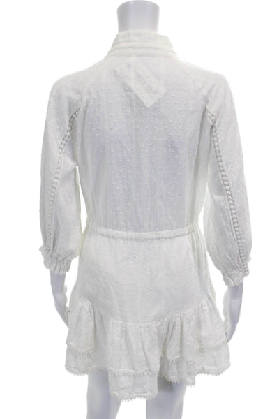 Uli Herzner Women Shirt Dress White Polka Dot 3/4 Sleeve Short Size XS