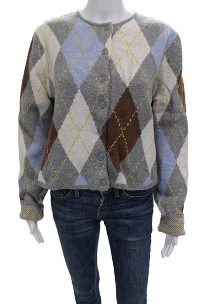 Aligne Women Multicolor Argyle Cardigan Nylon Long Sleeve Size M